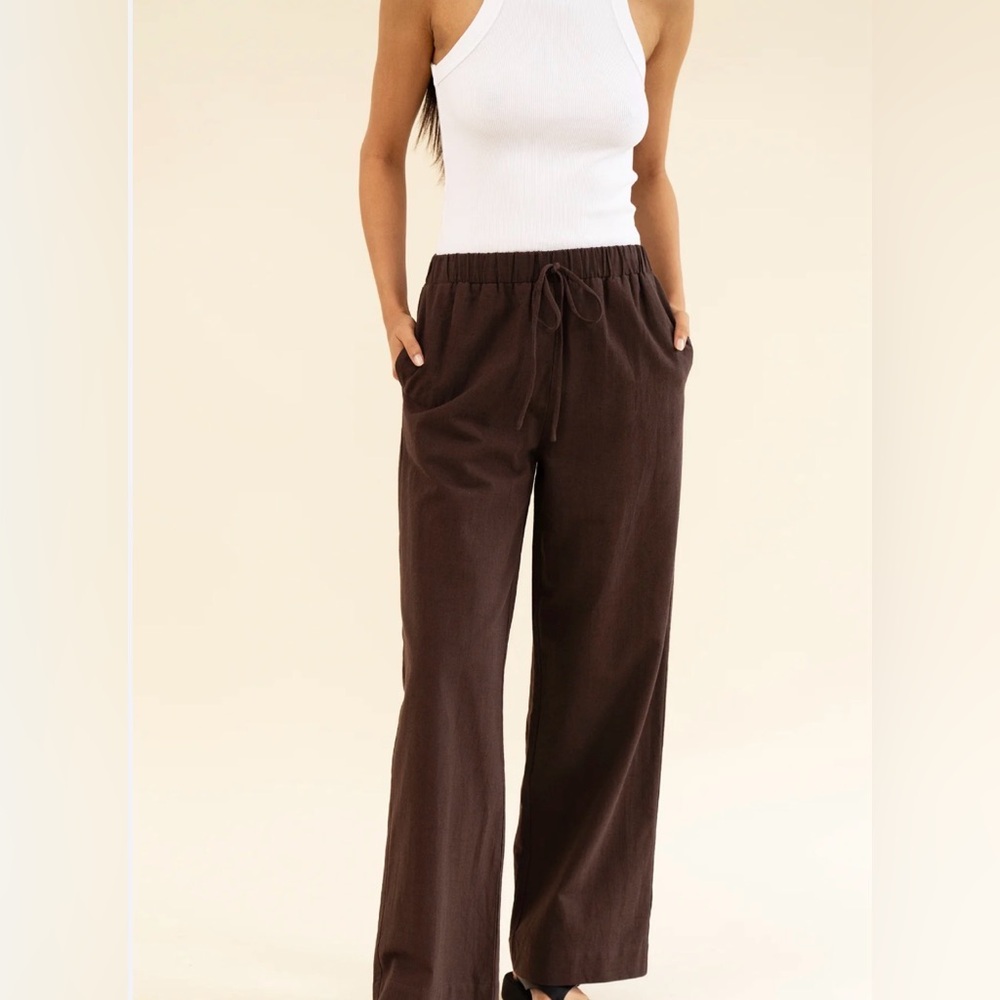 Vintage Y2K Juicy Couture Linen Wide Leg Drawstring Pants Brown